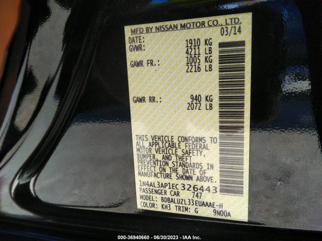 2014 NISSAN ALTIMA 2.5 SV VIN: 1N4AL3AP1EC326443