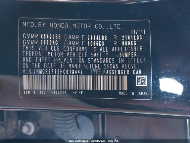 JHMCR6F75HC018447 Honda Accord Hybrid Touring