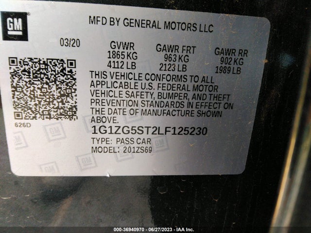 2020 CHEVROLET MALIBU RS VIN: 1G1ZG5ST2LF125230
