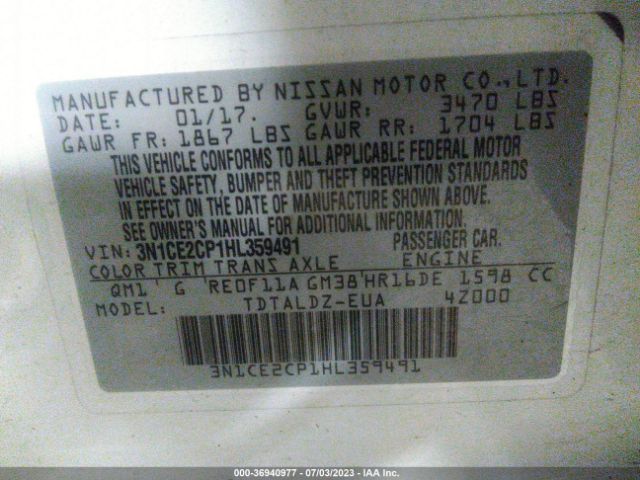 3N1CE2CP1HL359491 Nissan Versa Note Sv