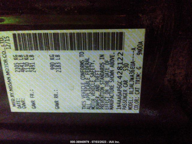 1N4AA6AP6GC428122 Nissan Maxima 3.5 Sv