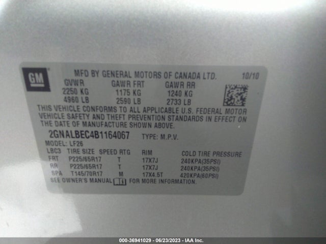 2011 CHEVROLET EQUINOX LS VIN: 2GNALBEC4B1164067