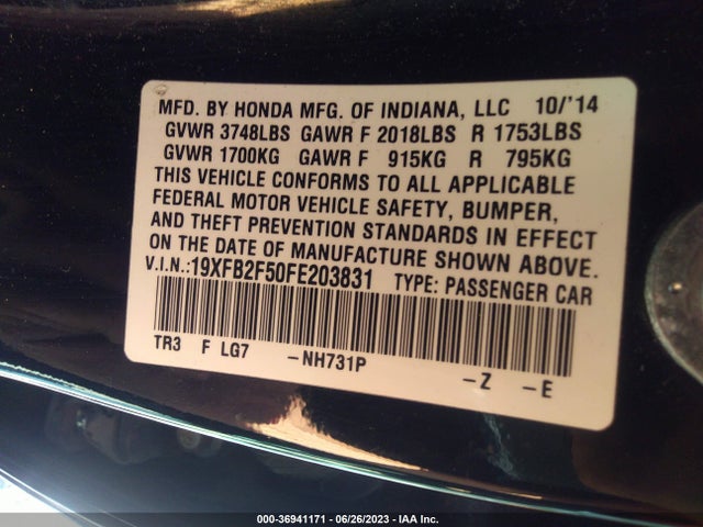 Honda Civic Sedan Lx 2015 19XFB2F50FE203831 Image 9