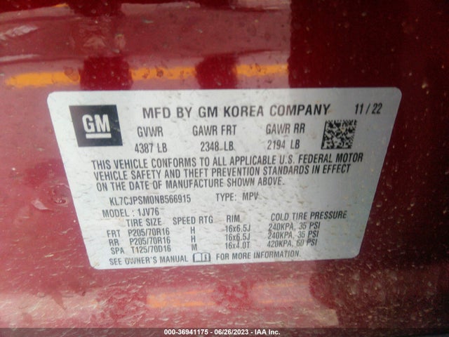 Chevrolet Trax Lt 2022 KL7CJPSM0NB566915 Image 9