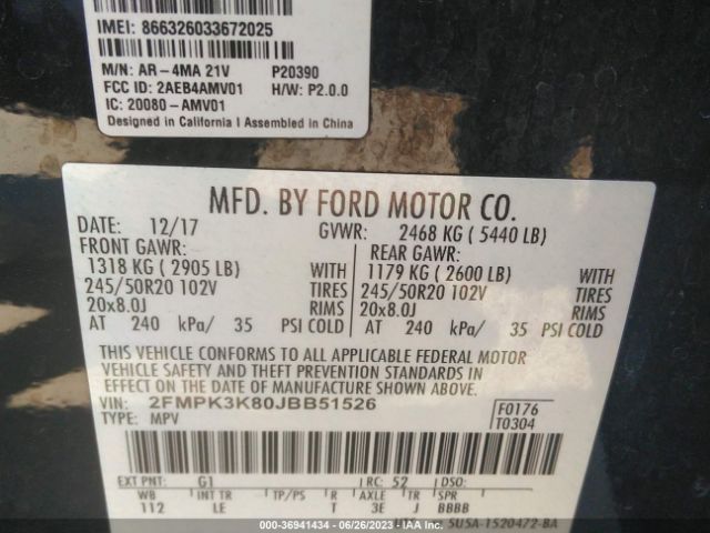 2FMPK3K80JBB51526 Ford Edge Titanium