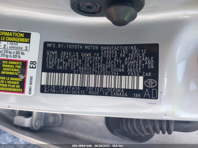 2013 TOYOTA COROLLA L/LE/S VIN: 2T1BU4EE7DC925394
