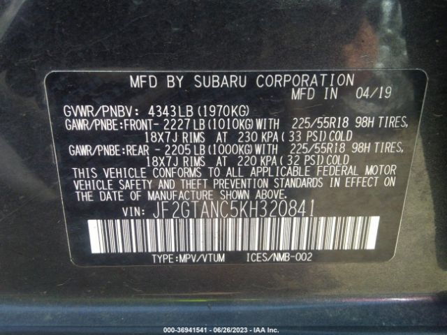 JF2GTANC5KH320841 Subaru Crosstrek Limited