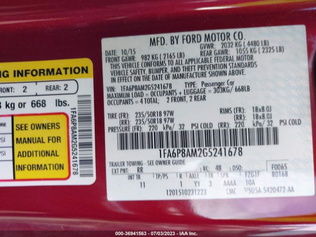1FA6P8AM2G5241678 Ford Mustang V6