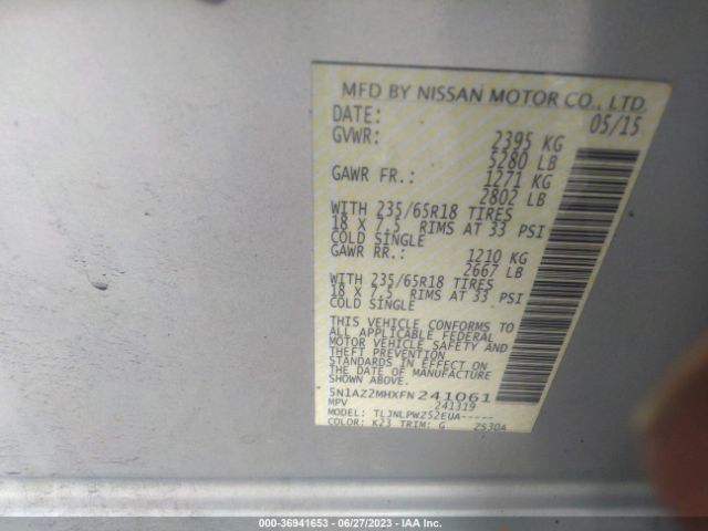 5N1AZ2MHXFN241061 Nissan MURANO S