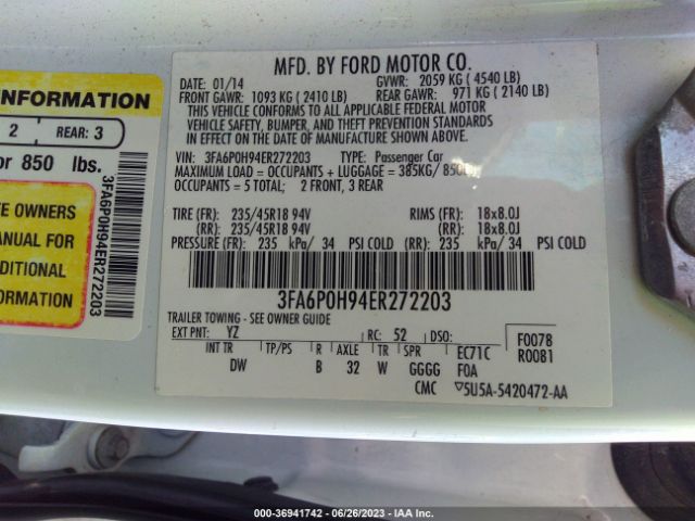 3FA6P0H94ER272203 Ford FUSION SE