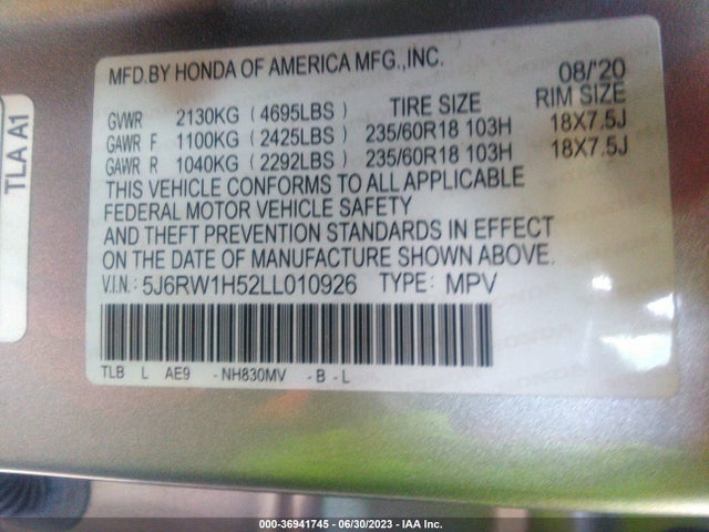 Honda CR-V EX 2020 5J6RW1H52LL010926 Image 9