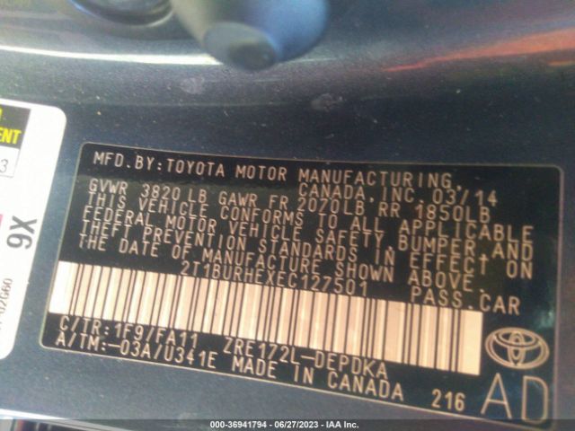 2T1BURHEXEC127501 Toyota COROLLA L