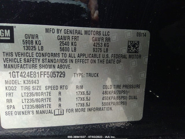 2015 GMC Sierra 3500HD, VIN: 1GT424E81FF505729