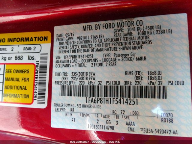 1FA6P8TH1F5414251 Ford Mustang Ecoboost