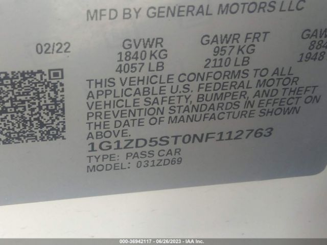 Chevrolet MALIBU LT 2022 1G1ZD5STONF112763 Image 9