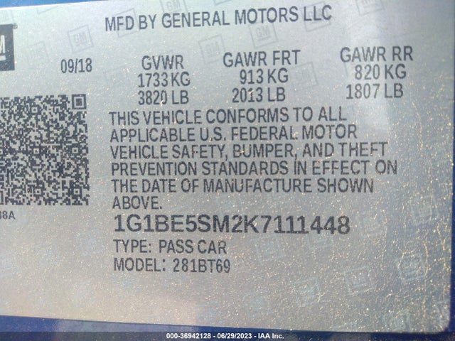 Chevrolet CRUZE LT 2019 1G1BE5SM2K7111448 Image 9