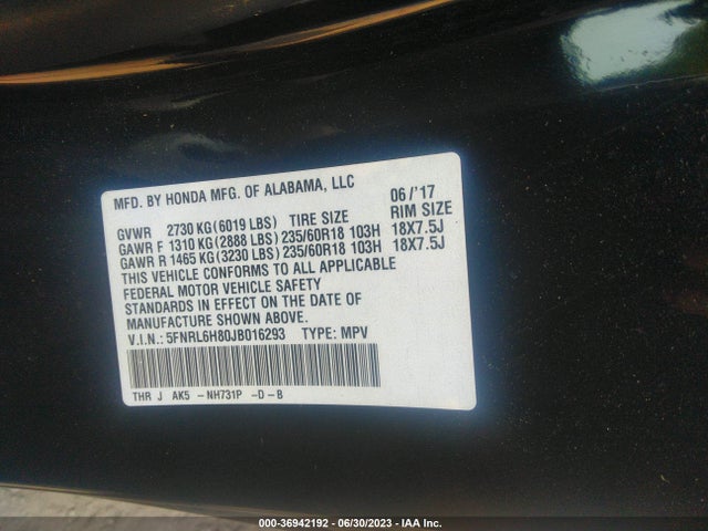 Honda Odyssey Touring 2018 5FNRL6H80JB016293 Image 9