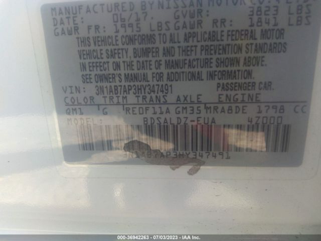 3N1AB7AP3HY347491 Nissan SENTRA SV