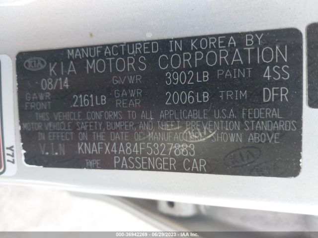 KNAFX4A84F5327883 KIA FORTE EX