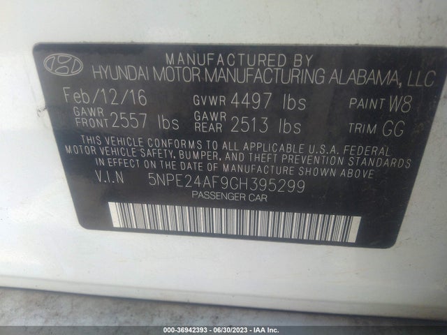 Hyundai Sonata 2.4l 2016 5NPE24AF9GH395299 Image 10