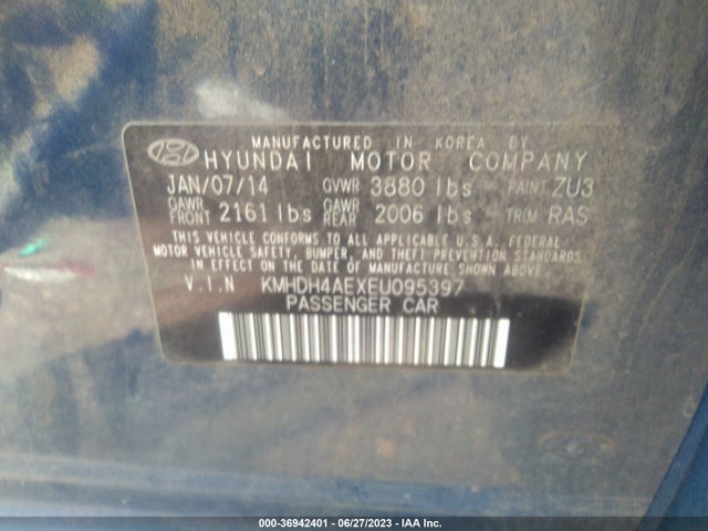 Hyundai ELANTRA SE 2014 KMHDH4AEXEU095397 Image 10