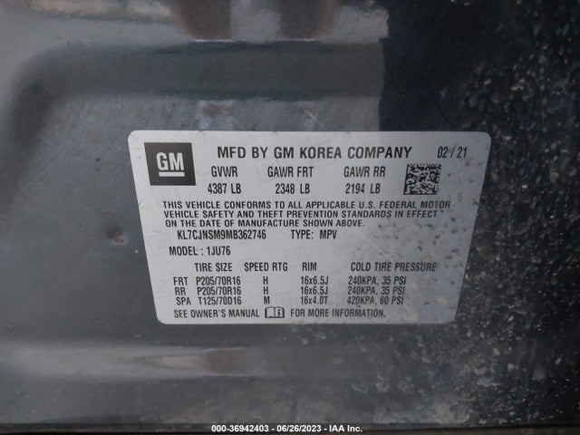 Chevrolet TRAX LS 2021 KL7CJNSM9MB362746 Image 9