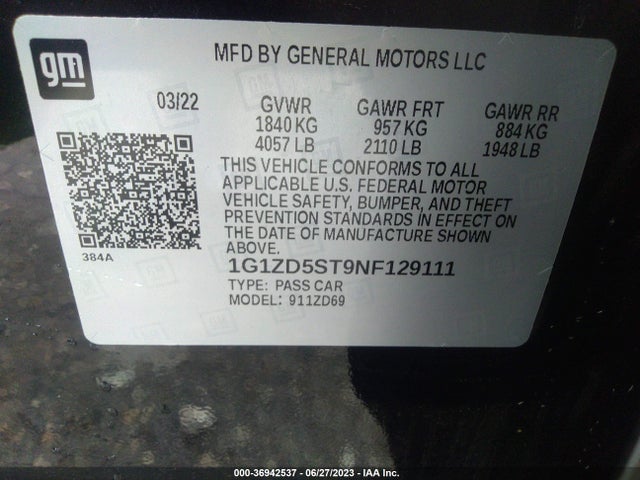 Chevrolet MALIBU LT 2022 1G1ZD5ST9NF129111 Image 9
