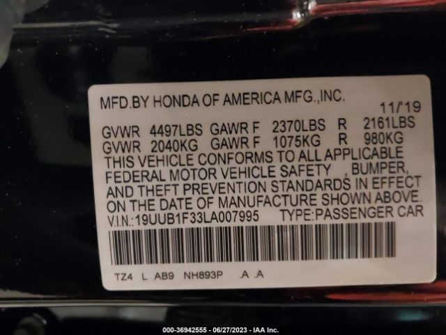 19UUB1F33LA007995 Acura Tlx Standard