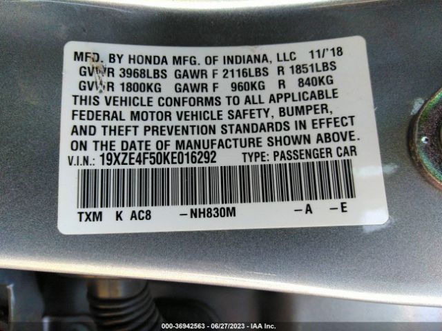 Honda INSIGHT EX 2019 19XZE4F50KE016292 Image 9