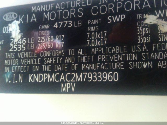 KNDPMCAC2M7933960 KIA Sportage Lx