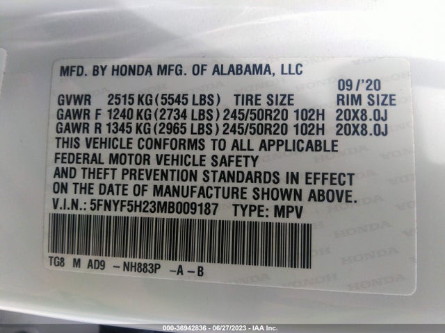 Honda Pilot 2wd Special Edition 2021 5FNYF5H23MB009187 Image 9