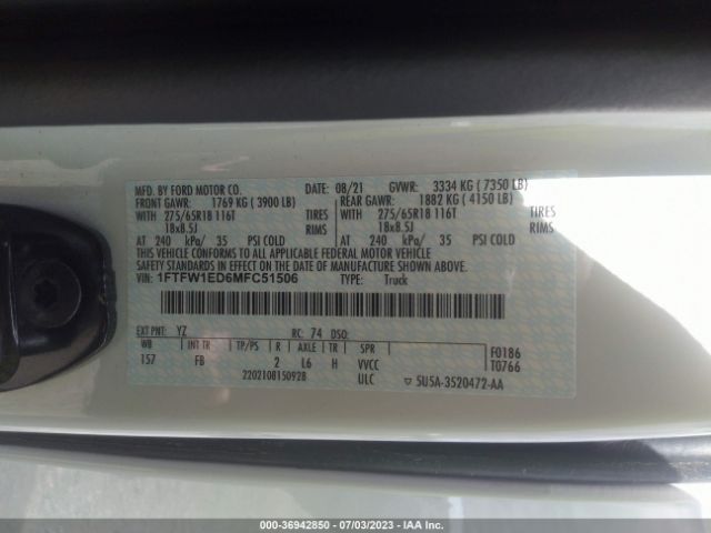 1FTFW1ED6MFC51506 Ford F-150 Xl/xlt/lariat