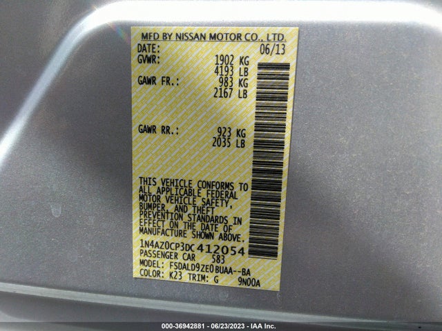 2013 NISSAN LEAF SV VIN: 1N4AZ0CP3DC412054