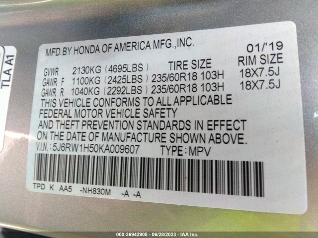 Honda CR-V EX 2019 5J6RW1H50KA009607 Image 15