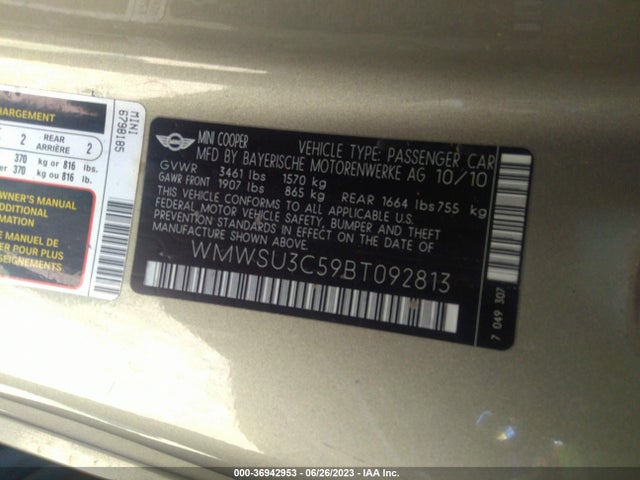 2011 MINI COOPER HARDTOP WMWSU3C59BT092813 Photo 8