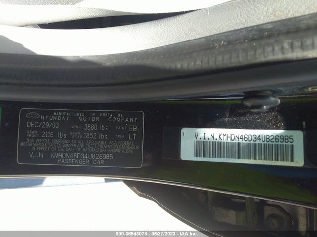 2004 HYUNDAI ELANTRA GT VIN: KMHDN46D34U826985