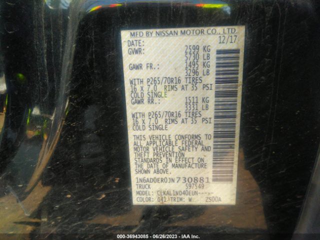 1N6AD0ER0JN730881 Nissan FRONTIER S