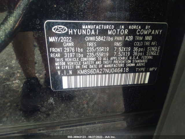 2022 Hyundai Santa Fe, VIN: KM8S6DA27NU046418