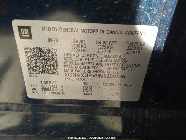 Chevrolet EQUINOX LT 2021 2GNAXUEV9M6100226 Image 9