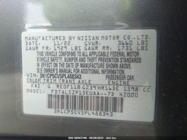 3N1CP5CV5PL488343 Nissan KICKS SV