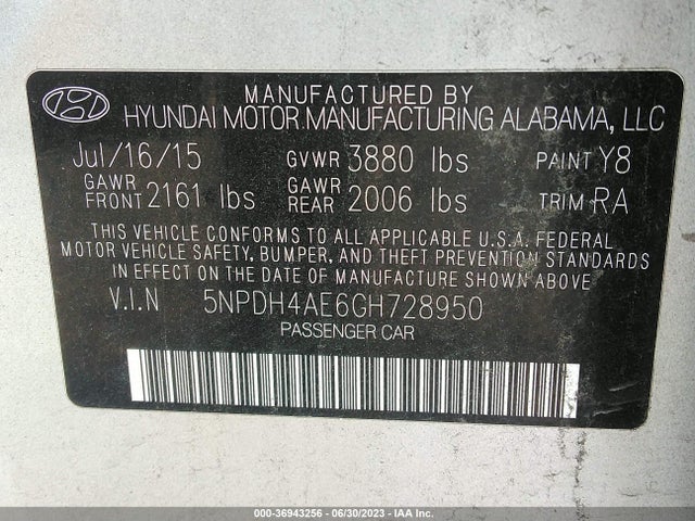 Hyundai ELANTRA SE 2016 5NPDH4AE6GH728950 Image 9