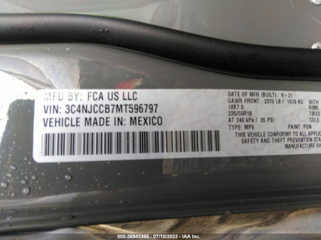 2021 JEEP COMPASS LIMITED VIN: 3C4NJCCB7MT596797