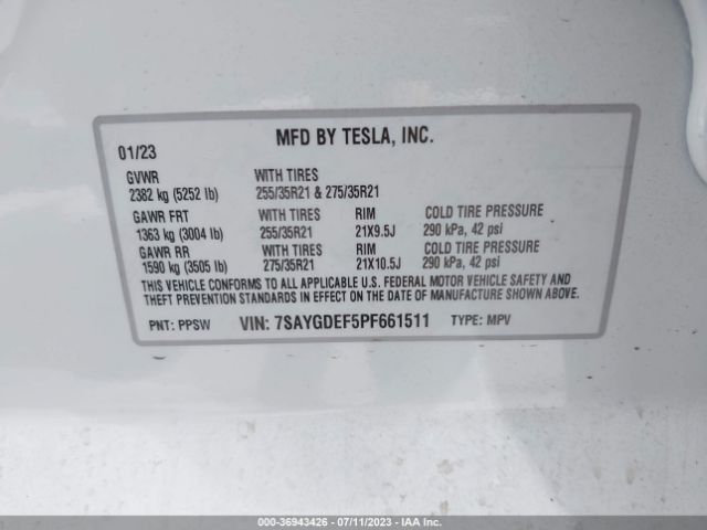 7SAYGDEF5PF661511 Tesla Model Y Performance