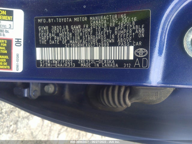 Toyota Corolla L/le/s/s Plus/le Plus 2016 2T1BURHEXGC712999 Image 9