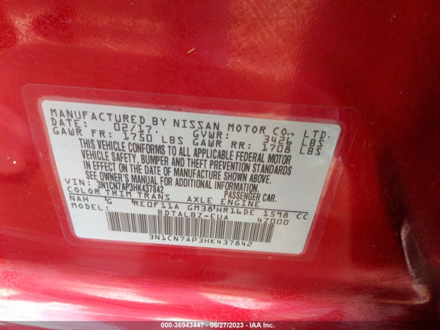 Nissan Versa 1.6 Sv 2017 3N1CN7AP3HK437842 Image 9