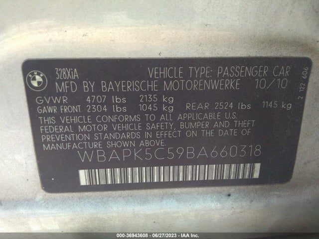 2011 BMW 3 SERIES 328I XDRIVE VIN: WBAPK5C59BA660318
