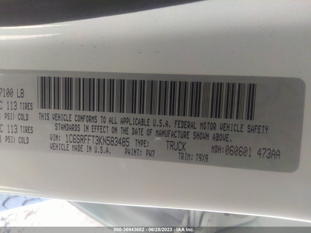 1C6SRFFT3KN583485 RAM 1500 Big Horn/lone Star