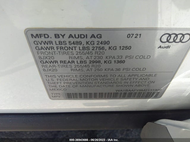 WA1BAAFY9M2131909 Audi Q5 Premium Plus