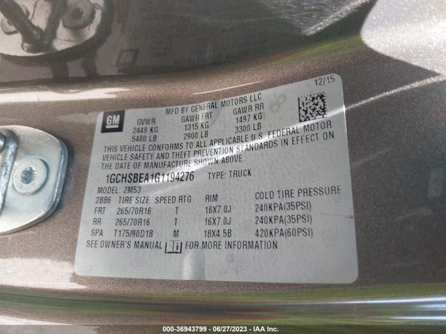 Chevrolet Colorado 2wd Wt 2016 1GCHSBEA1G1194276 Image 9