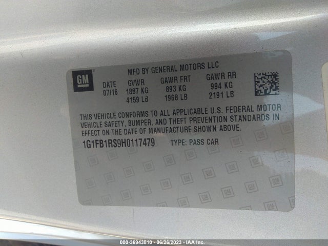 Chevrolet Camaro 1lt 2017 1G1FB1RS9H0117479 Image 9